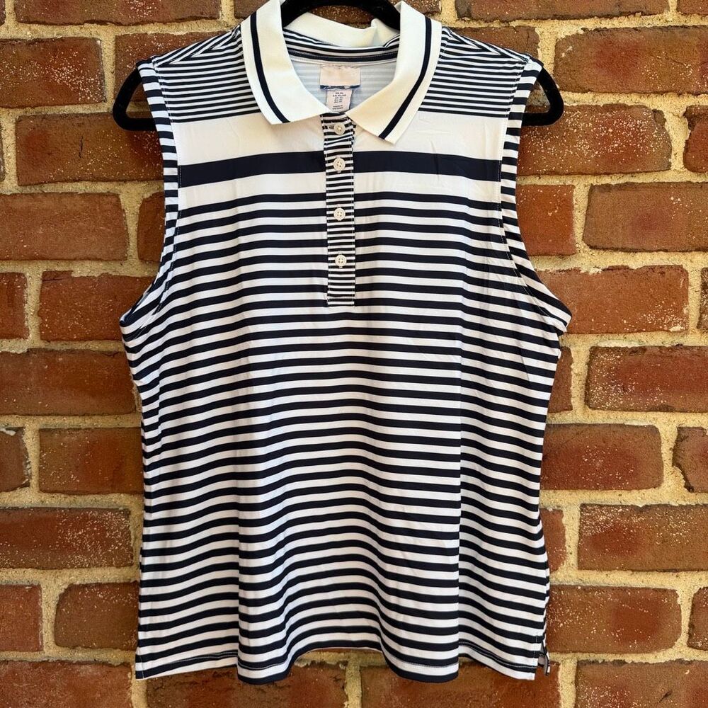Tommy Bahama $110 UPF50 Striped Sleeveless Button Golf Polo Navy White XL NWOT